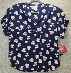 Halston III Vintage Blouse Camp Shirt Floral Navy Poly Flowy Business Women’s S