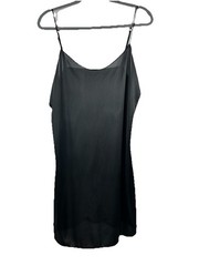 Vintage Vassarette Black Nylon Full Slip Dress 10-008 Size 38/44 90s Goth Grunge