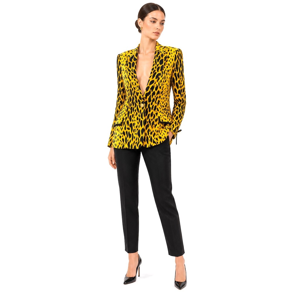 Rare Spring Summer 1992 Gianni Versace Couture Leopard Silk Runway Blazer IT 42