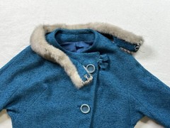 Vintage 1960’s 2 Piece Wool Teal Blue Suit Dress Fur Collar Union Made Dapper