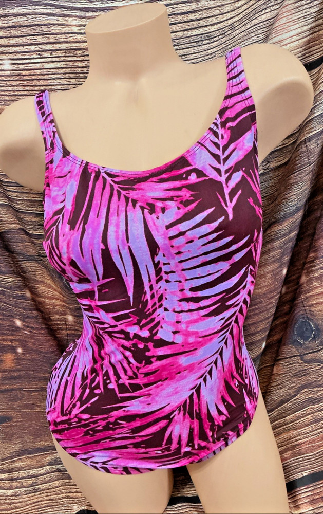 NWOT Vintage JAG Purple/Pink Palm Leaves One-Piece Swimsuit Size 6