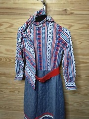 Vtg 70s Howard Wolf LS Poly Knit Knee Length Dress Peter Max Style Floral Sz 8