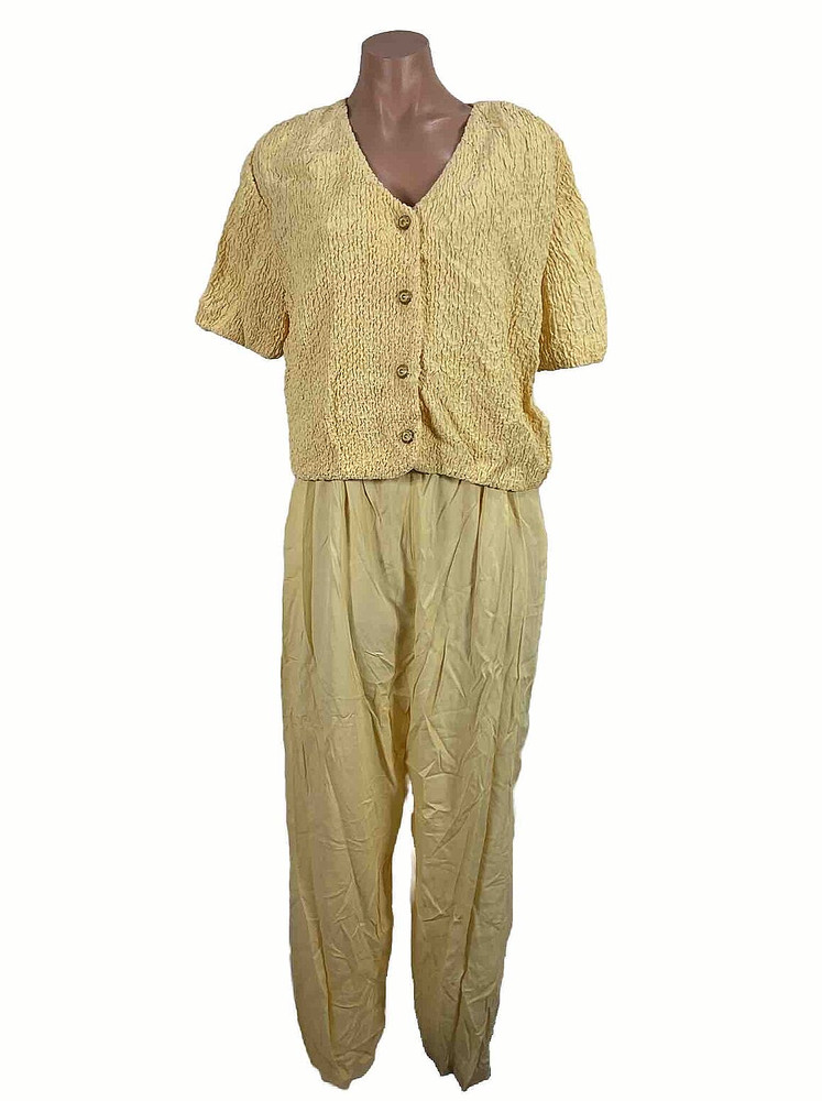 Vintage Yellow D. FRANK Jumpsuit Size M 90s Crop Vest Tapered Leg