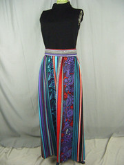 Vtg 60s Black/Purple/Red/Blue Mod Printed Knitted Belt Dress-Bust 34/3XS-2XS