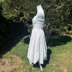 Vintage White Lace Prairie Midi Dress Handkerchief Hem Cottagecore Sz 12 Mexico