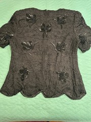 Vintage Stenay Beaded Silk Top Womens XL Sequins Black Formal Party Attire