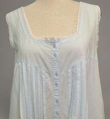 VTG Lewis Frimel Blue Cotton Nightgown M Lace Buttons Pintuck Maxi Cottage Core