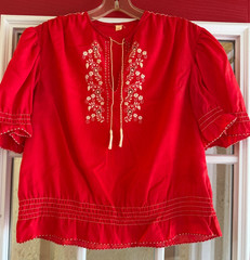 Vintage 1940’s Hungarian Blouse Embroidered Peasant Top Ethnic Folk Shirt Red!