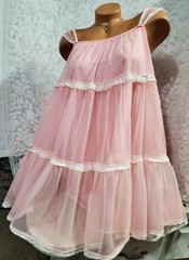 ViNTAGE POOFY LAYERED NYLON CHiFFON TiERED LACE BABYDOLL TWiRLY FULL SWiNG
