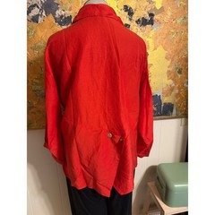 Stunning Vintage Xiao A La Mode Bright Red Silk and Linen Tunic Asymmetrical L