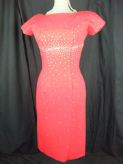 FIVE-THIRTY P.M. Vtg 50s Red Fine Wool Rhinestones Cocktail Dress-Bust 35/2XS-XS