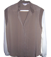 VINTAGE MICHELLE STUART BEIGE POLYESTER L/S BLOUSE – SIZE 10