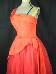 DANCE ORG by FRED PERLBERG Vtg 50-60s Red One Shoulder Tulle Dress-Bust 30/2XS