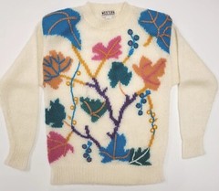 80s 90s Vintage Knit Floral Mohair Blend Pull On Sweater Cardigan Women Medium