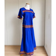 Vintage Handmade Ethnic Dress Cotton Cobalt Blue Ric rac Trim Size Sm