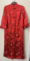 Vintage Peony Shanghai Chinese Robe Floral Asian Red Satin 34
