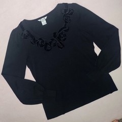 vintage 80s 90s velvet rosette balloon sleeve sweater sz m avant garde artsy