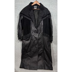 Vtg G-III Black Leather Coat Womens M Suede Paisley Trench Duster Jacket