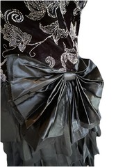 VTG 80s Prom Party Dress 5 Blk Studded Velvet Bow Ruffle Victorian Goth Vampire