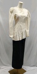80s Vintage Moire Dress Taffeta Black White Peplum Drop Waist Maxi Button Back S