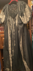 Peignoir Robe and Gown Set Black Sheer Nylon White Lace Vintage Size Medium