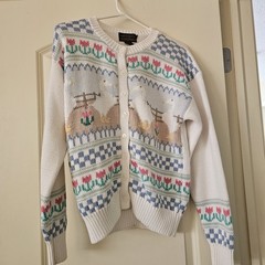 VTG EDDIE BAUER Sweater Womens Med DUCK GOOSE GEESE Hearts Flowers Cardigan