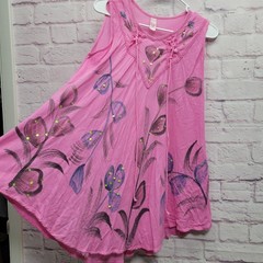Miss Love Boho Floral Tunic Top Free Size Sequin Flowy Barbiecore Hippie Artsy