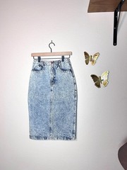 Vintage Brittania Acid Wash Denim Midi Skirt Waist 25