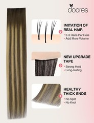 DOORES Invisi Edge Tape in Wide Hair Extensions Human Hair, Chocolate Brown to C