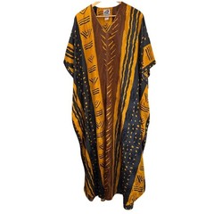 Vintage Nubian Queen Kaftan Tribal Bohemian Resort Maxi Dress Oversized Mustard