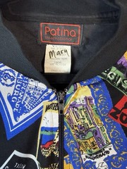 Vintage Patina International Novelty Passport Hotel Stamp Bomber Jacket Large
