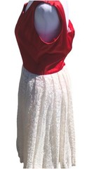 1950s Vtg Johnathan Logan Party Prom Fit Flare Red Dress White Lace Crinoline M