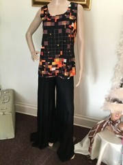 60’s Vintage Black Psychedelic Orange Yellow Block Mod Sleeveless Top