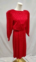 80’s Vintage Silk Studio Dress 100% Silk Red Animal Print Woven Glam Retro Sz 4