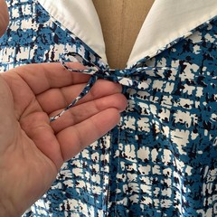 Vintage 1950’s 100% Cotton Novelty Blue Dress Size 26 1/2 Bust 50” Waist 42”