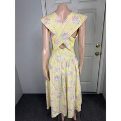 Vintage 90s Dress Cottage Open Back Bohemian Floral Cotton Cottagecore L3-13