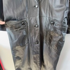 Brandon Thomas 100% Leather Black Trench Coat Womens M Button Front Long Jacket