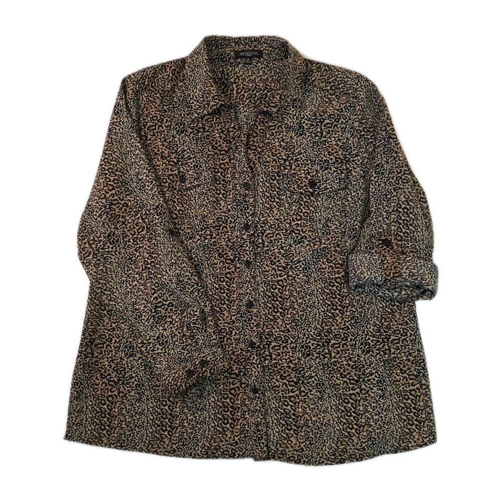 Vintage Notations Leopard Print Button Up Blouse – Size 2X