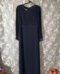 Vintage 90s Evening Gown Size Medium 1990s Retro Dark Blue Beaded Elegant Maxi