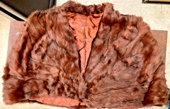 Vintage Luxurious Red Mink Fur Stole Cape Wrap Butterfly Silk Lined Hollywood