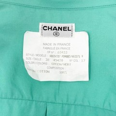 CHANEL Vintage PO4883 CC Logo Shirt Top #38 Button Light Green Gold 902593