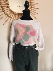 Vintage 1980s Avon Fashions Floral Linen/Cotton Sweater Size Large