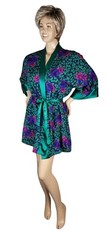 Vtg Victoria’s Secret Gold Label Poly Satin Green Purple Pink Red Floral Robe OS
