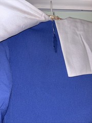 Vintage 80s Pleated White Collar Blue Dress Pleated Large Raul Blanco 12 L