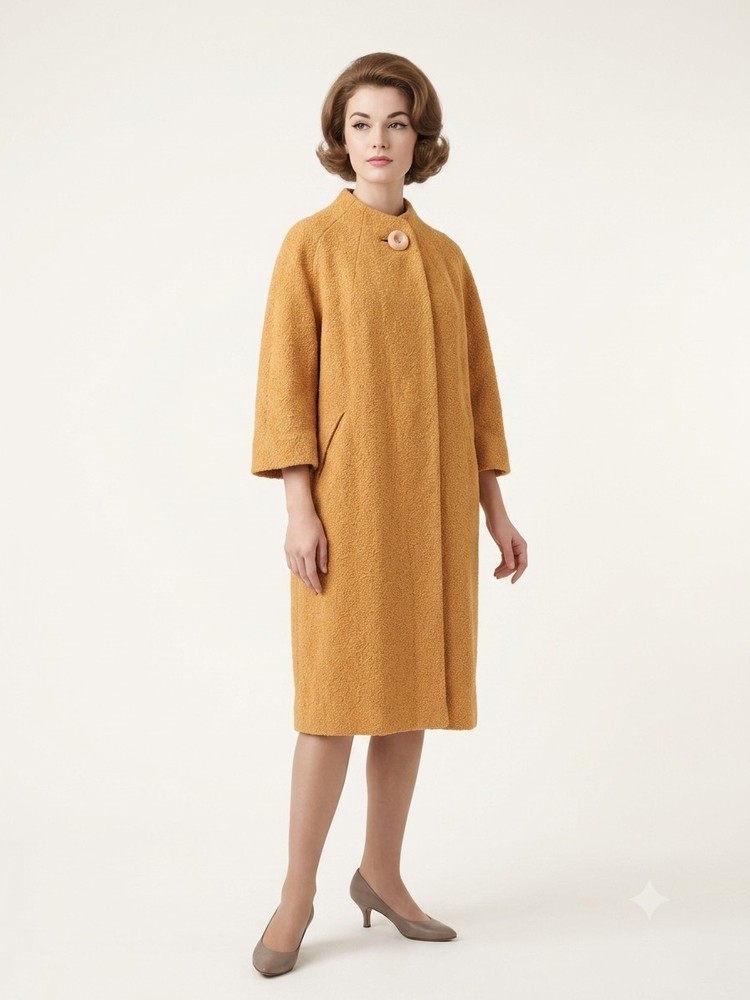 1950’s 60s Marigold Yellow Swing Coat Mid Century Boulce Cocoon Coat Mod M-L
