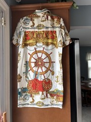 Authentic Vintage Hermès Nautical Print Silk Shirt Dress 1990s Size 36