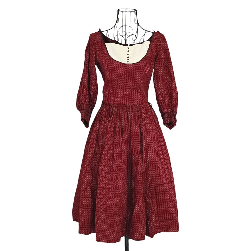 Vtg 50s Candy Jones XXS Folk Prairie Peasant Dirndl Midi Day Dress Ditsy Costume