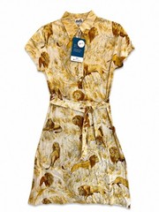 Hermès Paris Vintage Lion Safari Print Belted Polo Shirt Dress