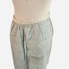 Homespun Wool Creme & Blue Grid Pattern Antique Edwardian 1910s 1920s Skirt