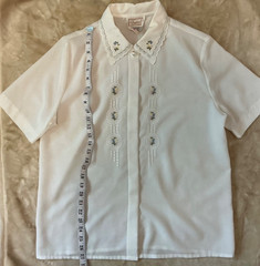 VTG 80s Sears Tradition White Embroidered Blouse Lace Collar Cottagecore Sz 12